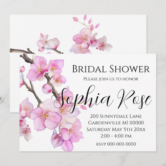 Elegante roze waterverf bloemenkersenbloesems kaart (Voorkant / Achterkant)