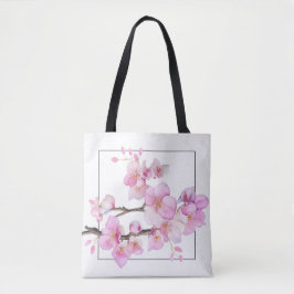 Elegante roze waterverf bloemenkersenbloesems tote bag