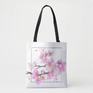 Elegante roze waterverf bloemenkersenbloesems tote bag