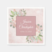 Elegante roze Waterverf bloemenrustieke bruiloft Servet (Voorkant)