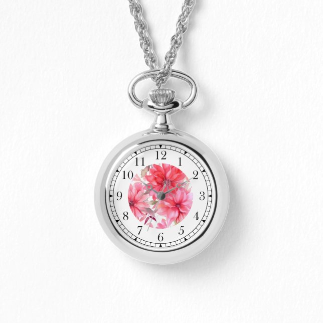 Elegante roze Waterverf bloemenstijlvolle chique v Horloge (Voorkant)
