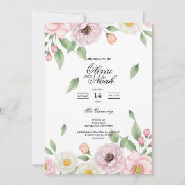 Elegante Roze Waterverf Bloemige Bruiloft Kaart