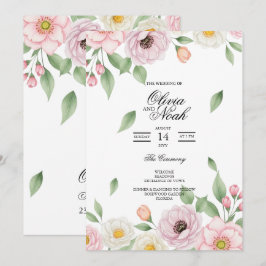 Elegante Roze Waterverf Bloemige Bruiloft Kaart