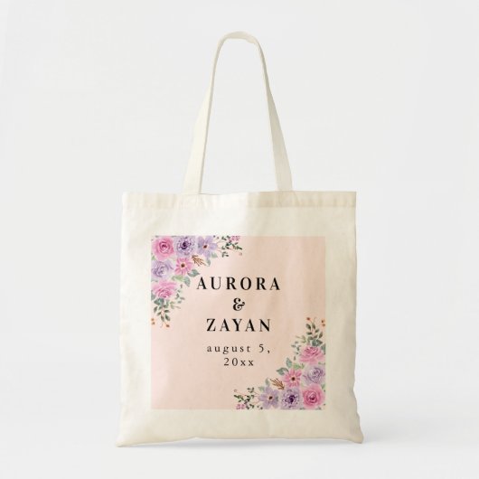 Elegante Roze Waterverf Bloemige Bruiloft Tote Bag (Voorkant)