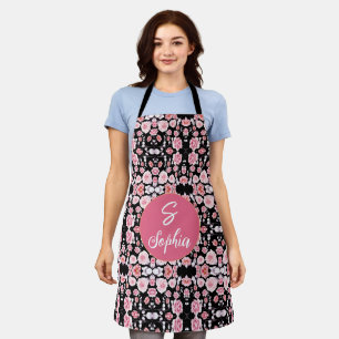 Elegante Roze Waterverf Bloemige Gemerkte Naam Schort