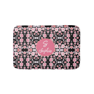 Elegante Roze Waterverf Bloemige Monogram Naam Badmat