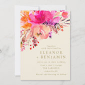 Elegante Roze Waterverf Bloemige Trouw-QR-code Kaart (Voorkant)