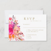 Elegante Roze Waterverf Bloemige Trouw-RSVP-Maalti RSVP Kaartje (Voorkant)
