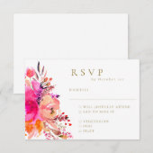 Elegante Roze Waterverf Bloemige Trouw-RSVP-Maalti RSVP Kaartje (Voorkant / Achterkant)