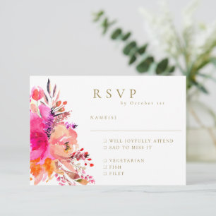 Elegante Roze Waterverf Bloemige Trouw-RSVP Maalti RSVP Kaartje