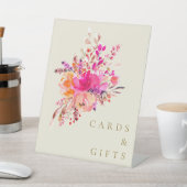 Elegante Roze Waterverf Bloemige Trouwkaarten Cade Reclamebord Met Voetstuk (Insitu)