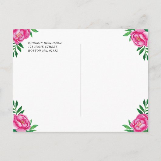 Elegante Roze Waterverf Bloemrijke Eerste Communie Uitnodiging Briefkaart (Achterkant)