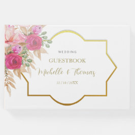 Elegante roze Waterverf bloemstuk Gastenboek