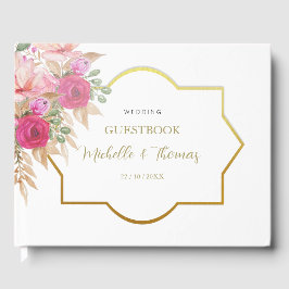 Elegante roze Waterverf bloemstuk Gastenboek