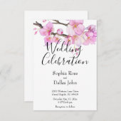 Elegante roze waterverf bloesems bruiloft kaart (Voorkant / Achterkant)