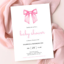 Elegante Roze Waterverf Bow Baby shower Uitnodigin