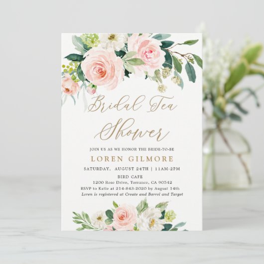 Elegante Roze Waterverf Bruiloft Thee Verjaardagsf Kaart (Staand voorkant)