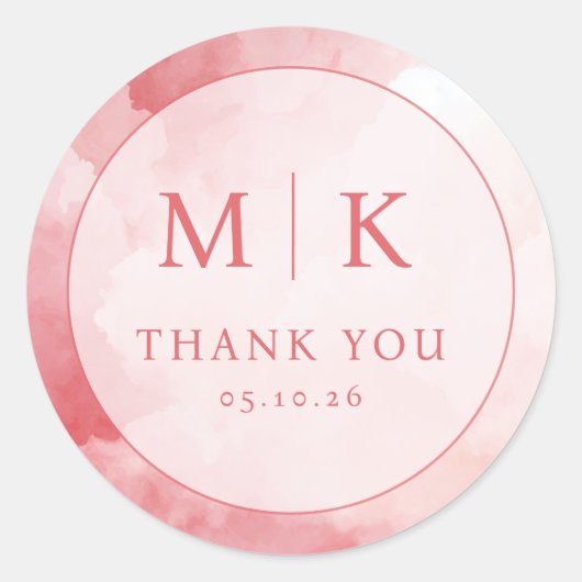 Elegante Roze Waterverf Cirkel Ronde Sticker (Voorkant)