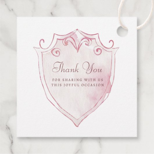 Elegante Roze Waterverf Crest doop Bedankjes Labels (Achterkant)