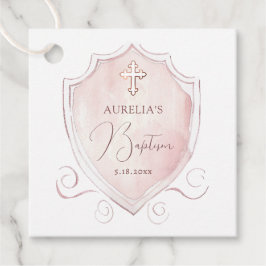 Elegante Roze Waterverf Crest doop Bedankjes Labels