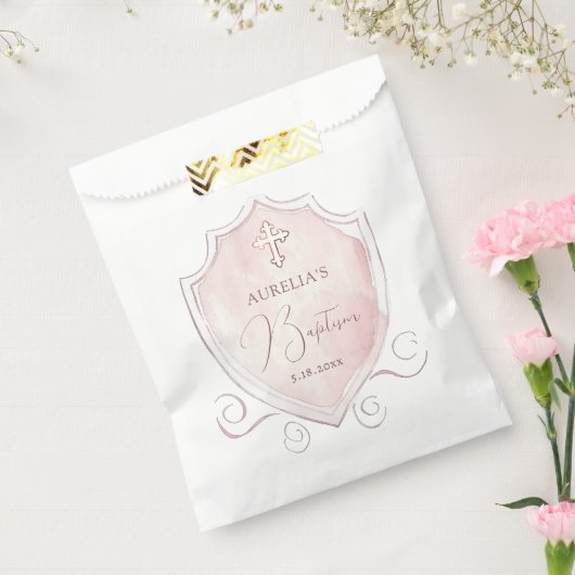 Elegante Roze Waterverf Crest doop Bedankzakje (Gezegeld)