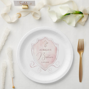 Elegante Roze Waterverf Crest doop Papieren Bordje