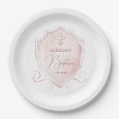 Elegante Roze Waterverf Crest doop Papieren Bordje (Voorkant)