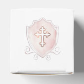 Elegante Roze Waterverf Crest Doopsel Kubus Bedankdoosjes (Bovenkant)