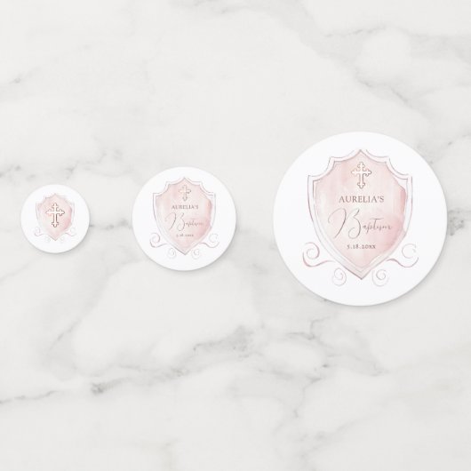 Elegante Roze Waterverf Crest dooptafel Confetti (Achterkanten)