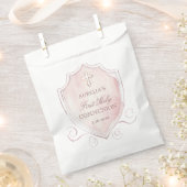 Elegante Roze Waterverf Crest Eerste Communie Bedankzakje (Geknipt)