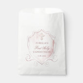 Elegante Roze Waterverf Crest Eerste Communie Bedankzakje (Voorkant)