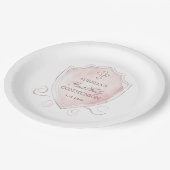 Elegante Roze Waterverf Crest Eerste Communie Papieren Bordje (Gekanteld)