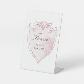 Elegante Roze Waterverf Crest Favors Reclamebord Met Voetstuk