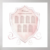 Elegante Roze Waterverf Crest Zitplaatskaart Poster (Voorkant)