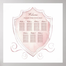 Elegante Roze Waterverf Crest Zitplaatskaart Poster