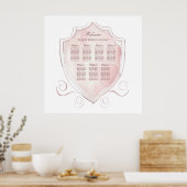 Elegante Roze Waterverf Crest Zitplaatskaart Poster (Keuken)
