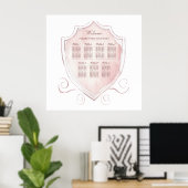 Elegante Roze Waterverf Crest Zitplaatskaart Poster (Thuiskantoor)