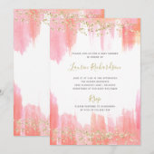 Elegante roze Waterverf en goud | Baby Shower Kaart (Voorkant / Achterkant)