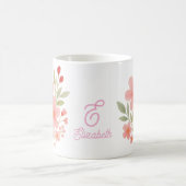 Elegante Roze Waterverf Floral Custom Monogrammed Koffiemok (Center)