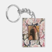Elegante roze waterverf floral personaliseer foto sleutelhanger (Voorkant Links)