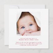 Elegante Roze Waterverf Foto Meisje Geboorte Aankondiging (Achterkant)