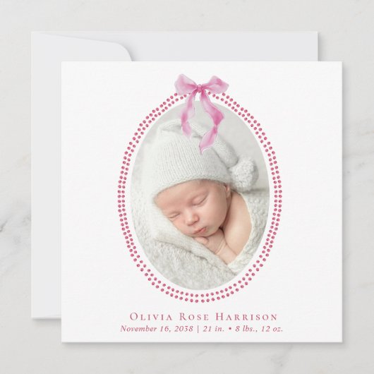 Elegante Roze Waterverf Foto Meisje Geboorte Aankondiging (Voorkant)
