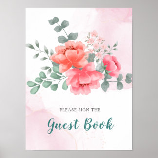 Elegante roze waterverf gastboek Poster
