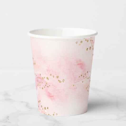 Elegante Roze Waterverf Goud Glitter Feestje Papieren Bekers (Links)