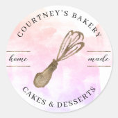 Elegante roze Waterverf & gouden glitter bakkerij Ronde Sticker (Voorkant)