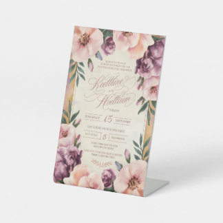 Elegante Roze Waterverf Huwelijksuitnodiging Reclamebord Met Voetstuk