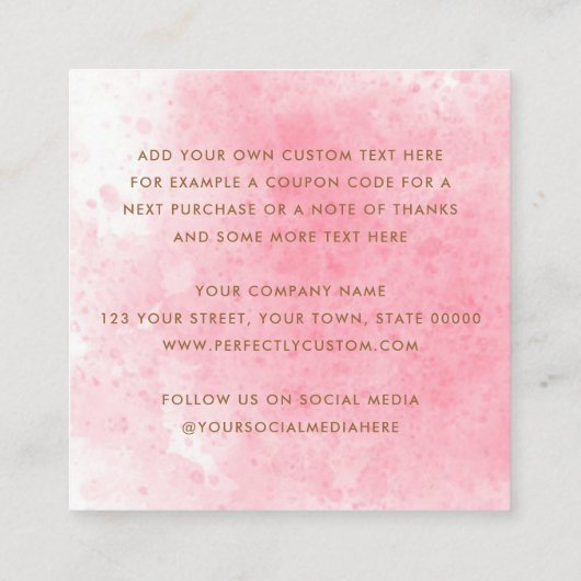 Elegante roze waterverf mini dank u invoegen kaart vierkante visitekaartje (Achterkant)