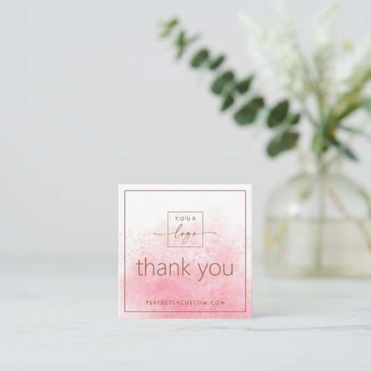 Elegante roze waterverf mini dank u invoegen kaart vierkante visitekaartje (Staand voorkant)
