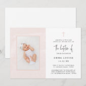 Elegante Roze Waterverf Minimalistische Foto Doop Kaart (Voorkant / Achterkant)