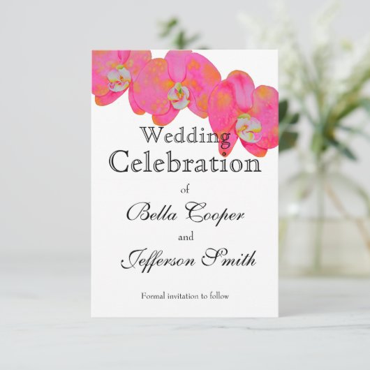 elegante Roze waterverf Orchidee schilderij bloemi Save The Date (Staand voorkant)